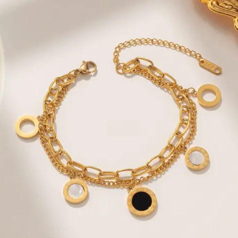 Double-layer Roman numeral bracelet in black and white tones