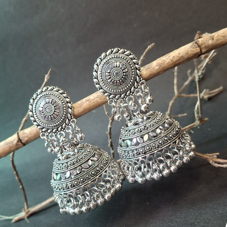 Handcrafted oxidised jhumke with ghungroo for traditional and festive wear