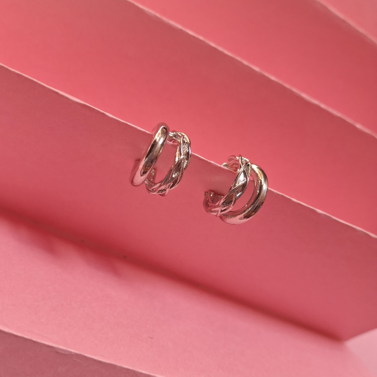 Silver double hoop earrings with a clean and modern style