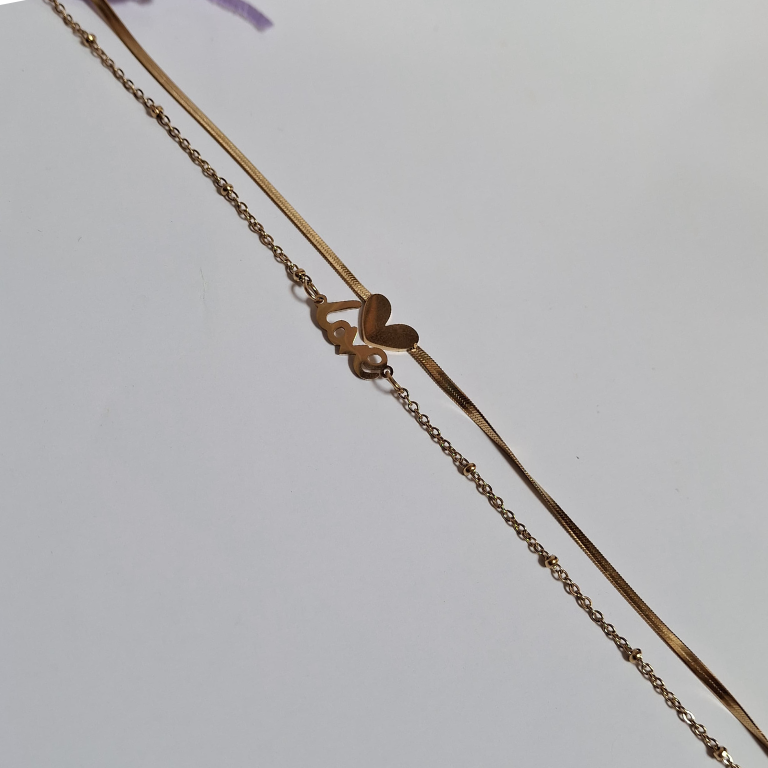 Double-layer love charm bracelet with snake chain style