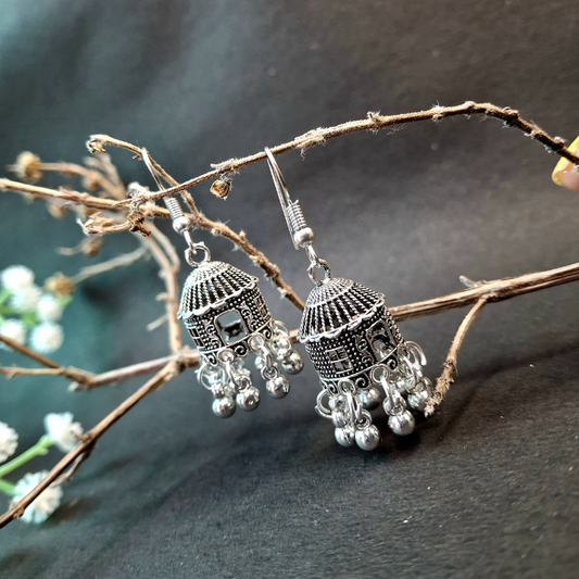 Durable silver metal jhumka earrings with lightweight design