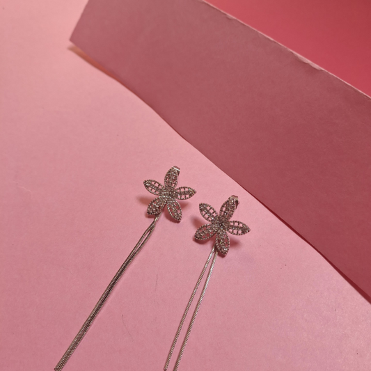 Silver zircon flower earrings with elegant sparkle