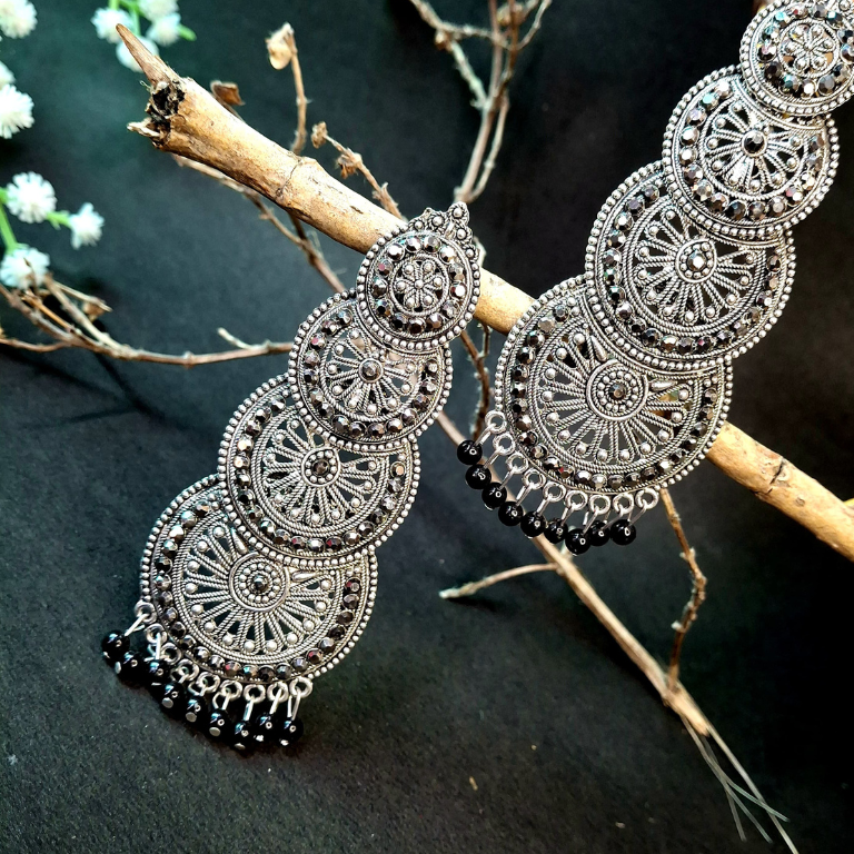 Tribal style black bead earrings for a boho chic look