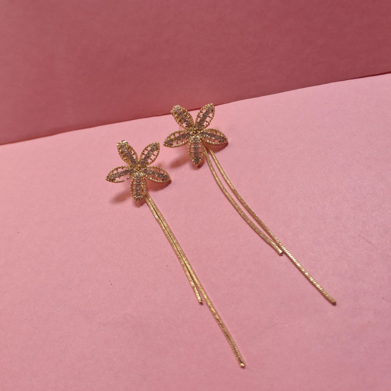 Gold zircon flower earrings with sparkling shine