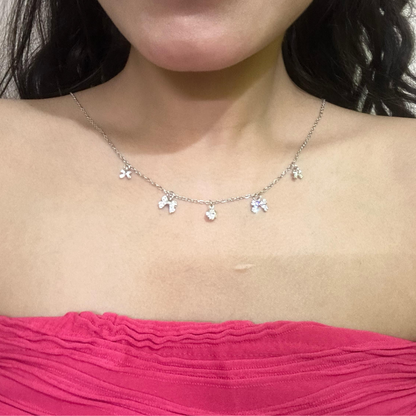 Bow and solitaire pendant necklace for elegant feminine wear