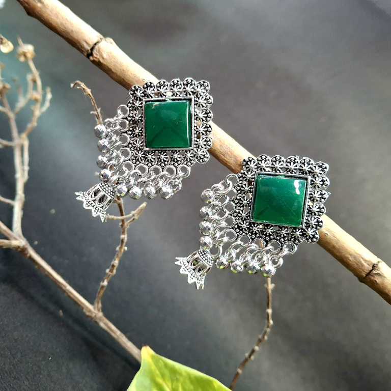 Stylish green square earrings suitable for casual and formal wear