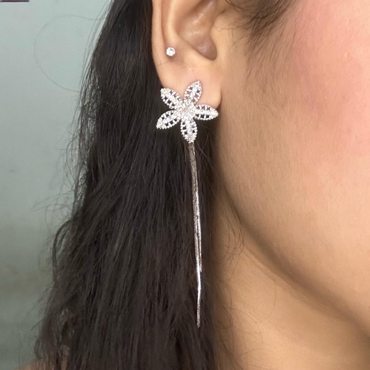 Silver zircon flower earrings with elegant sparkle