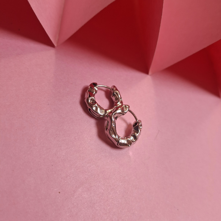 Silver pleated texture earrings with minimal charm