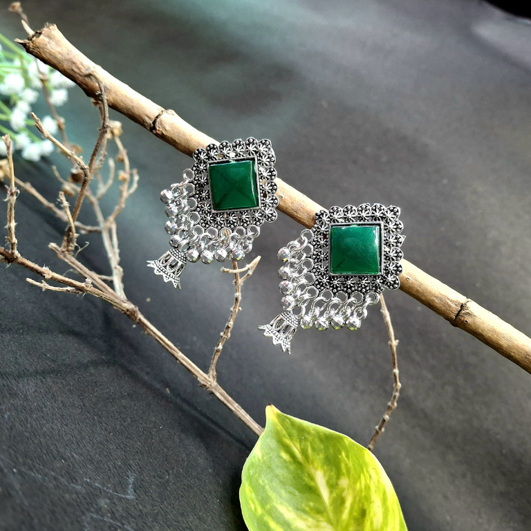 Stylish green square earrings suitable for casual and formal wear