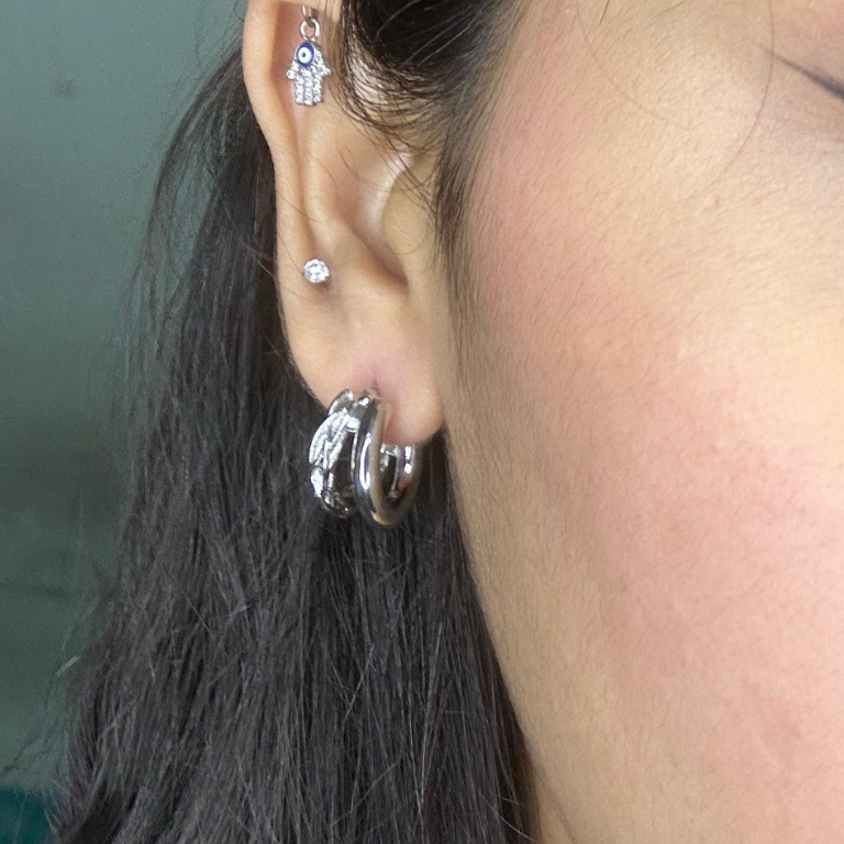 Silver double hoop earrings with a clean and modern style