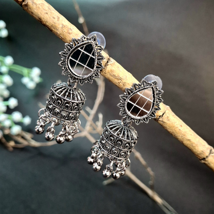 Beautiful mirror work tilak design jhumki earrings for festive wear