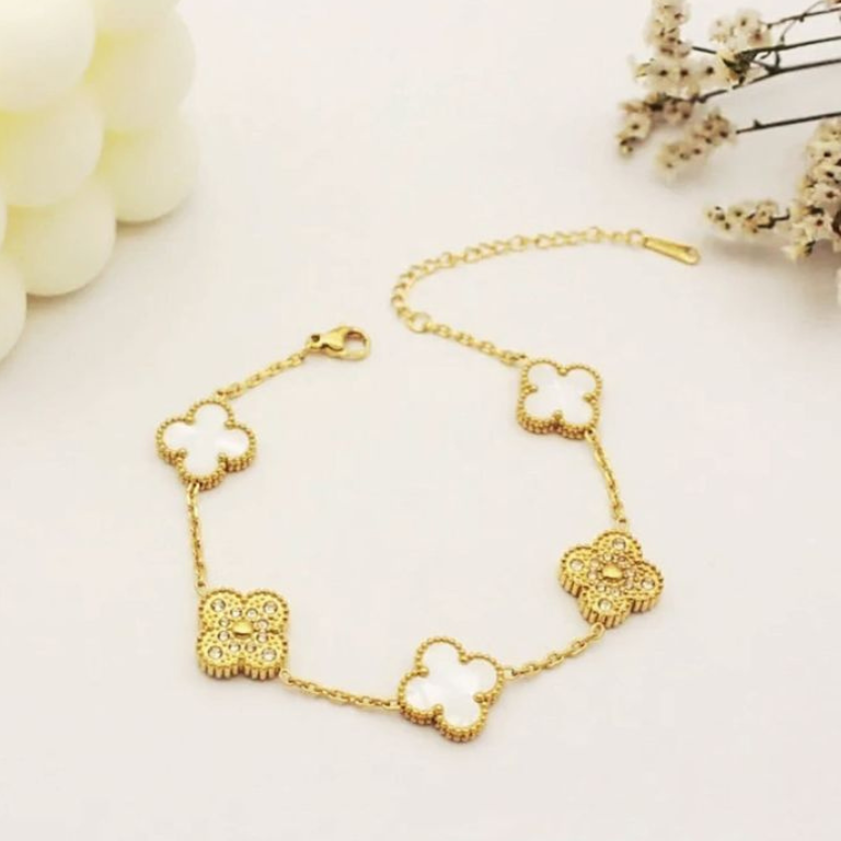 White and gold stainless steel bracelet for chic modern look